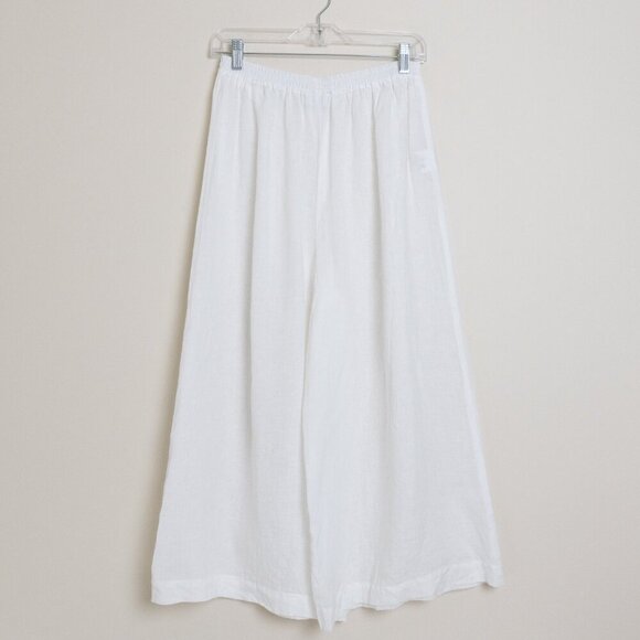 Eskandar Linen Cropped Pants White Wide Leg Elastic Waist Lagenlook Size 1 - Picture 3 of 10